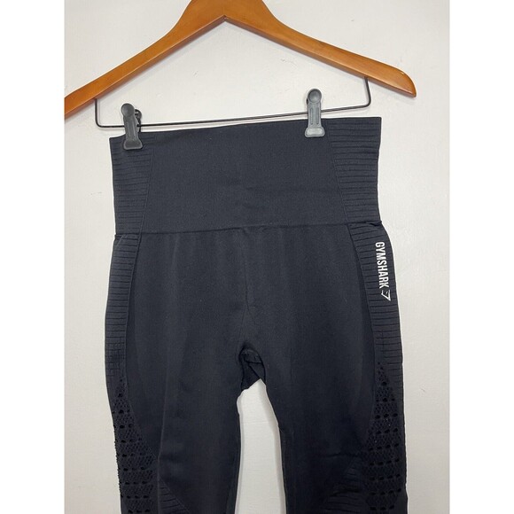 Gyms Shark Womens Medium Black Active Perforated Seamless Compression Leggings - Picture 2 of 7